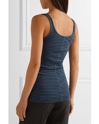 Vince Striped Ribbed Pima Cotton And Modal Blend Tank Storm Blue