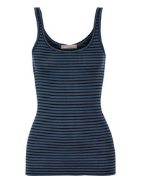Vince Striped Ribbed Pima Cotton And Modal Blend Tank Storm Blue