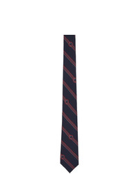 Gucci Navy Silk Diagonal Stripes And G Tie
