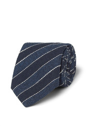 Brunello Cucinelli Navy Striped Cotton And Linen Blend Tie
