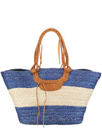 San Diego Hat Company Paperbraid Wide Striped Tote Bag Blue