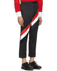 Thom Browne Navy Diagonal Stripe Unconstructed Chinos