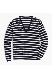 Navy Horizontal Striped V-neck Sweater