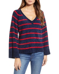 .Layered Stripe V Neck Sweater
