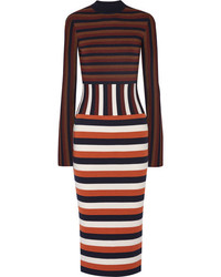 Victoria Beckham Striped Wool Blend Jersey Dress Navy