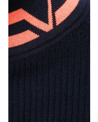 Versace Cropped Striped Stretch Wool Sweater Navy