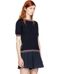 Thom Browne Navy Short Sleeve Tipping Stripe Crewneck Pullover