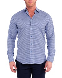 Maceoo Fibonacci Houndstooth Blue Cotton Button Up Shirt