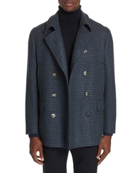 Boglioli Trim Fit Double Breasted Houndstooth Wool Coat