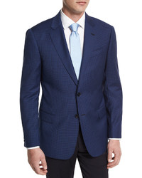 Armani Collezioni G Line Houndstooth Wool Sport Coat Navy