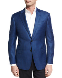 Armani Collezioni Houndstooth Wool Two Button Sport Coat Bright Navy