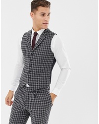 ASOS DESIGN Slim Suit Waistcoat In 100% Wool Harris Tweed In Monochrome