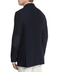 Loro Piana Cashmere Silk Three Button Sweater Jacket Blue
