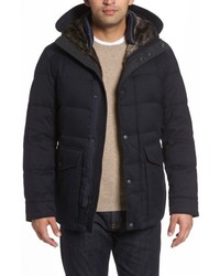 Cole Haan Faux Fur Trim Mixed Media Hooded Down Jacket