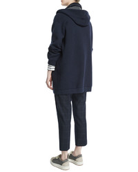 Brunello Cucinelli Hooded Cashmere Long Jacket Navy