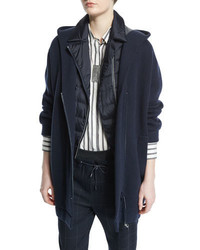 Brunello Cucinelli Hooded Cashmere Long Jacket Navy
