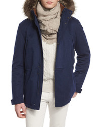 Loro Piana Icer Cashmere Storm Jacket With Fur Trimmed Hood Blue