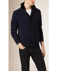 Burberry Knitted Cashmere Jacket With Fur Collar