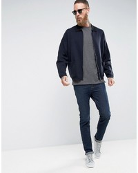 Asos Knitted Jacket With Contrast Collar In Navy