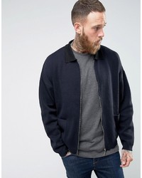 Asos Knitted Jacket With Contrast Collar In Navy