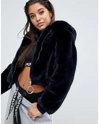 Missguided London Faux Fur Hooded Cropped Jacket
