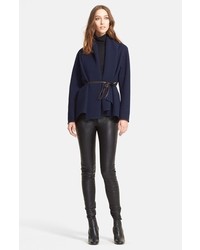 Lanvin Shawl Collar Stretch Woven Jacket With Leather Belt