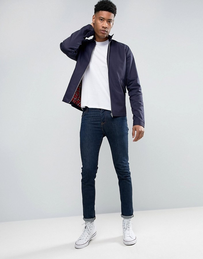 Asos Tall Harrington Jacket With Funnel Neck In Navy, $39 | Asos ...