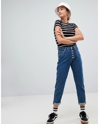 Pull&Bear 5 Button Classic Mom Jean In Med Blue