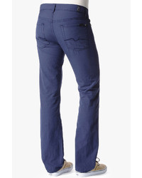 7 For All Mankind Standard Classic Straight Leg In Midnight Navy Cotton Linen