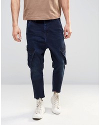 Asos Brand Slim Cropped Cargo Jeans In Indigo