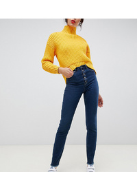 Asos Tall Asos Design Tall Farleigh High Waist Slim Mom Jeans In Dark London Blue Wash With Exposed Button Fly