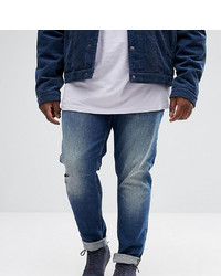 ASOS DESIGN Asos Plus Skinny Jeans In Dark Wash Blue With Abrasions