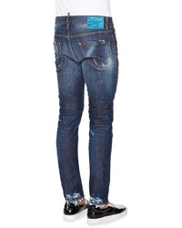 DSQUARED2 Bleached Paint Splatter Denim Jeans Indigo