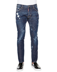 DSQUARED2 Bleached Paint Splatter Denim Jeans Indigo
