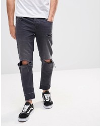 Asos Brand Slim Cropped Jeans With Knee Rips