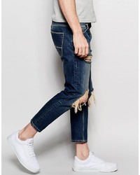 Asos Brand Slim Jeans In Cropped Length With Rips
