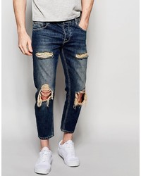 Asos Brand Slim Jeans In Cropped Length With Rips