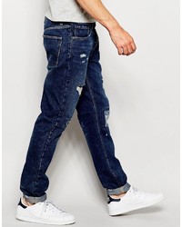 Asos Brand Slim Jeans With Rip And Repair In Mid Blue