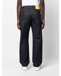Off-White Contrast Stitching Straight Jeans