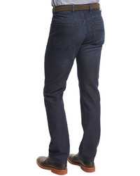 Ermenegildo Zegna Cotton Silk Five Pocket Denim Jeans Dark Indigo