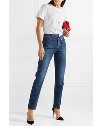 Saint Laurent Embroidered High Rise Slim Leg Jeans