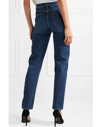 Saint Laurent Embroidered High Rise Slim Leg Jeans