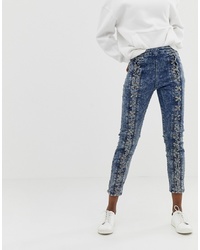 ASOS DESIGN Farleigh High Waist Slim Mom Jeans In Acid Wash With Lace Up Front Detail