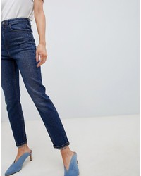 ASOS DESIGN Farleigh High Waist Slim Mom Jeans In Dark Wash Textured Stripe