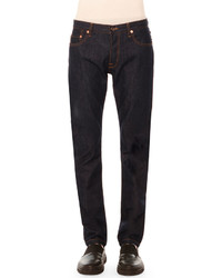 Valentino Five Pocket Clean Wash Denim Jeans With Rockstud Detail Dark Blue