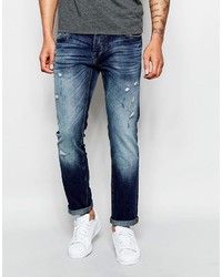 Jack and Jones Jack Jones Mid Wash Jeans With Rips In Slim Fit