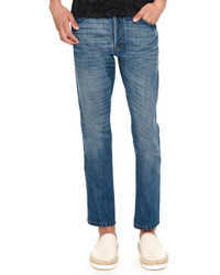 Valentino Medium Wash Jeans With Bleach Detail Blue