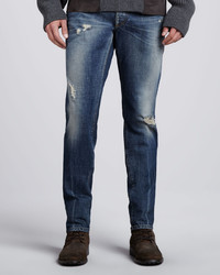 Dolce & Gabbana Mid Rise Distressed Jeans Faded Blue