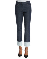 Escada New Thermal Mid Rise Straight Leg Cuffed Jeans Navy