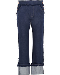 See by Chloe See By Chlo Cropped Frayed High Rise Straight Leg Jeans Dark Denim